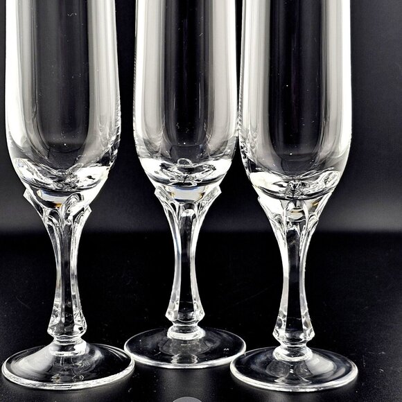 3 Nachtmann Fine Crystal Onyx Champagne Flutes Glasses 8.5" petal sculpted stem - Picture 3 of 9